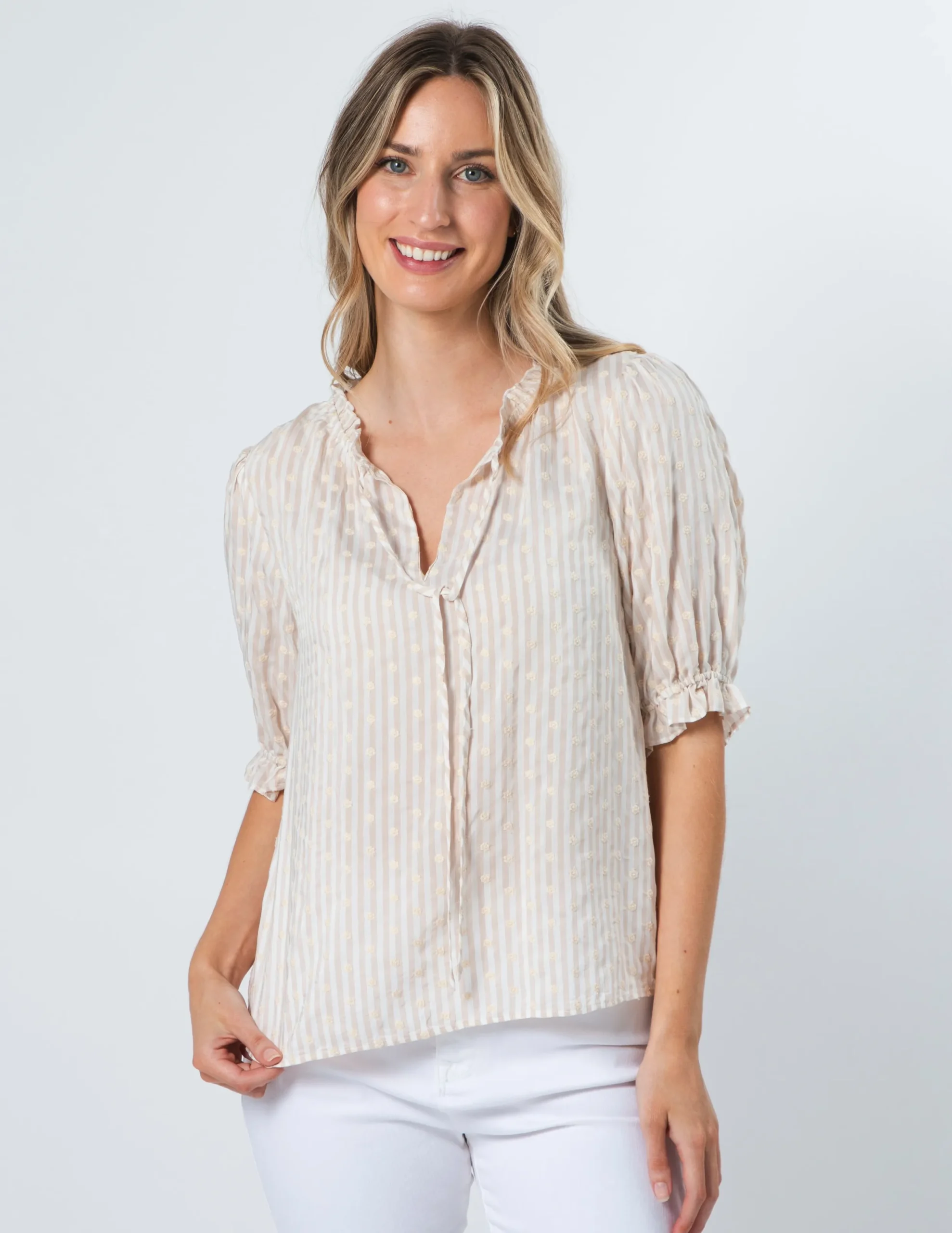 Alesha Top - Beige Ditsy