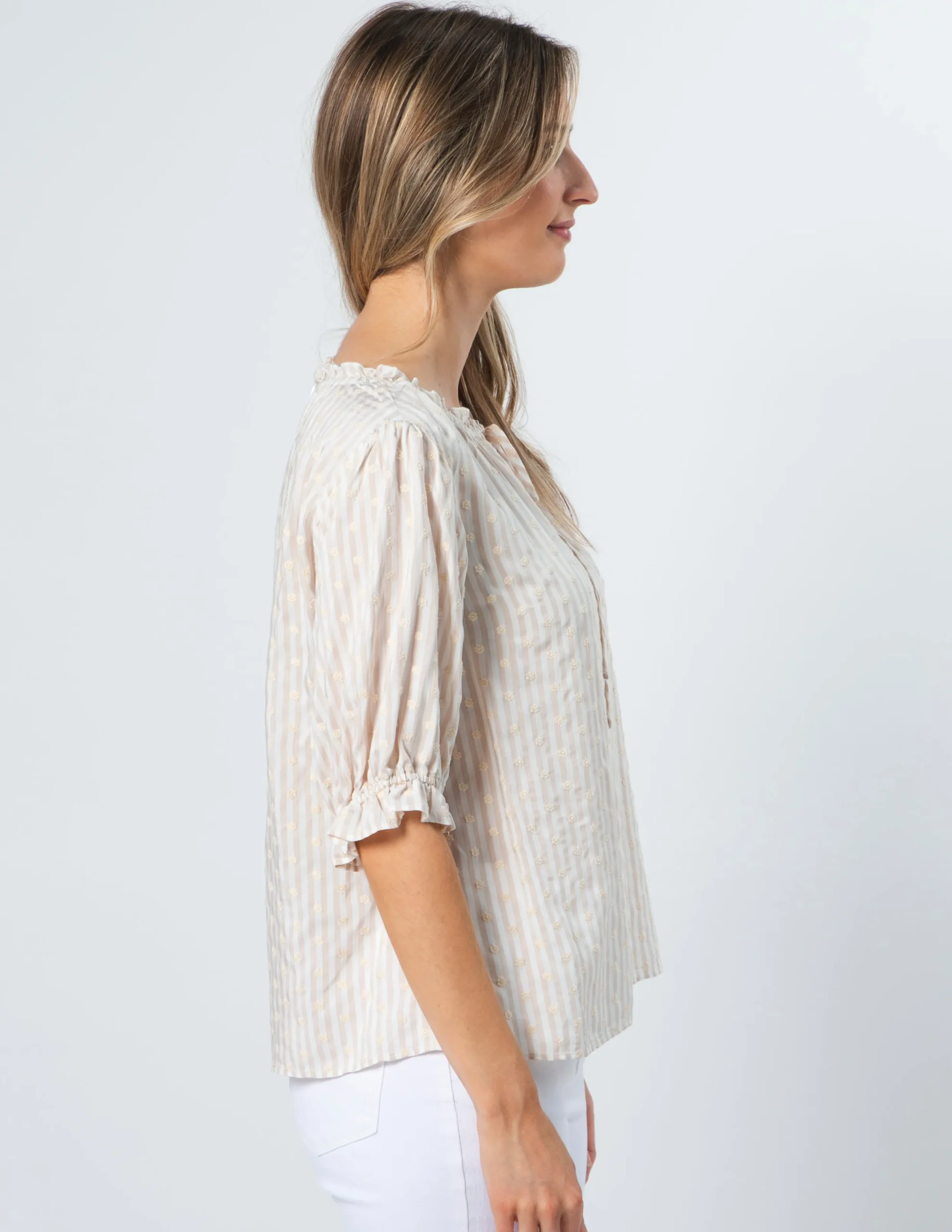 Alesha Top - Beige Ditsy
