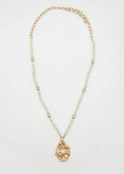 Bead and Beaten Gold Pendent Necklace