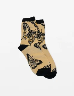 Camel with Black Butterfly Socks