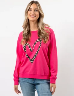 Classic Sweater - Hot Pink Leopard Heart