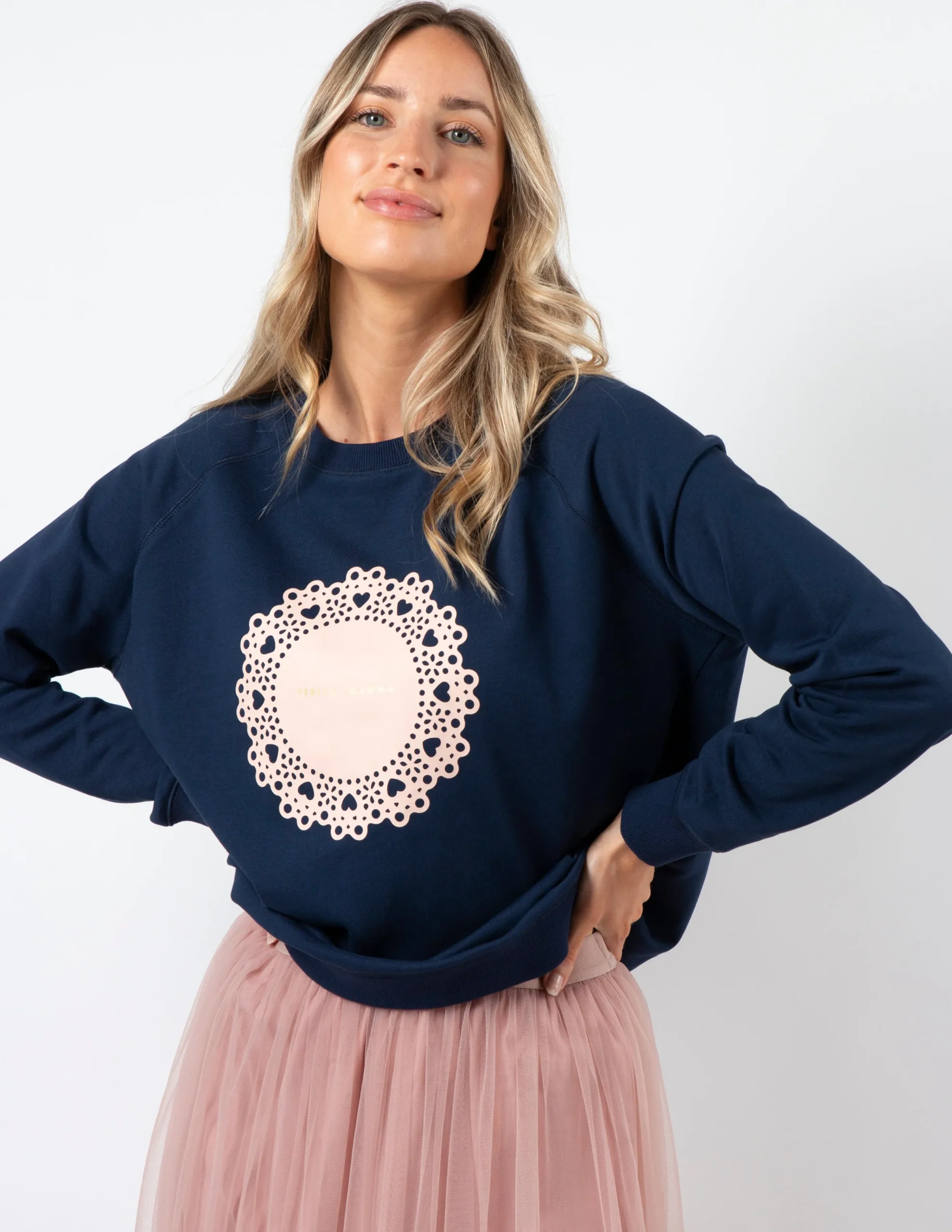 Classic Sweater - Navy with Blush Doily