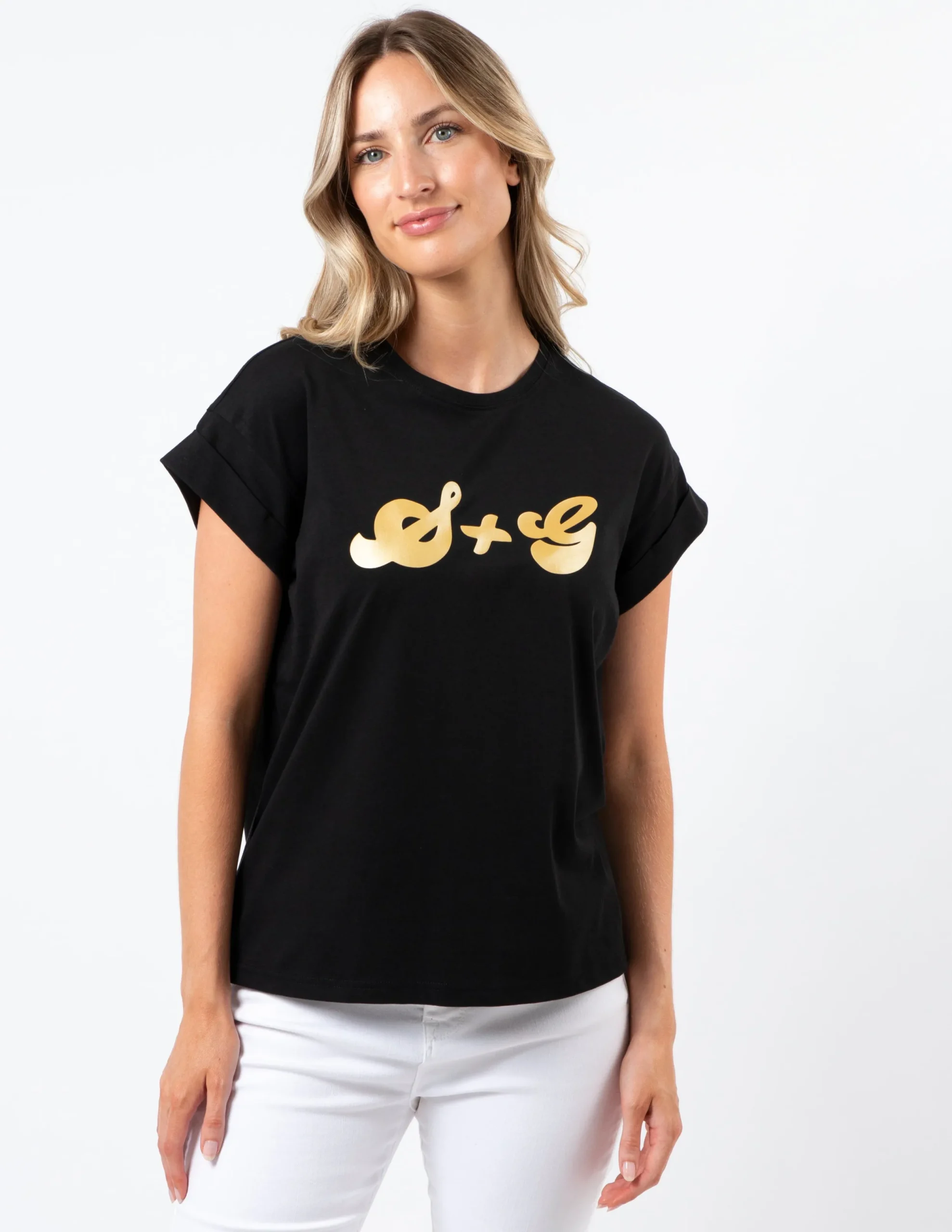 Cuff Sleeve T-Shirt - Black with Gold S+G Logo