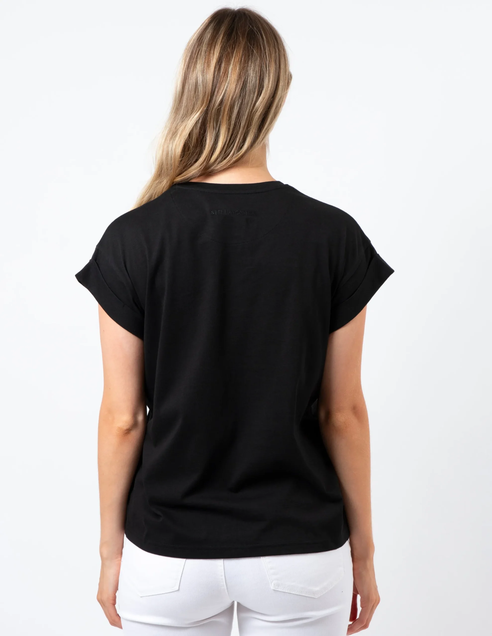 Cuff Sleeve T-Shirt - Black with Gold S+G Logo