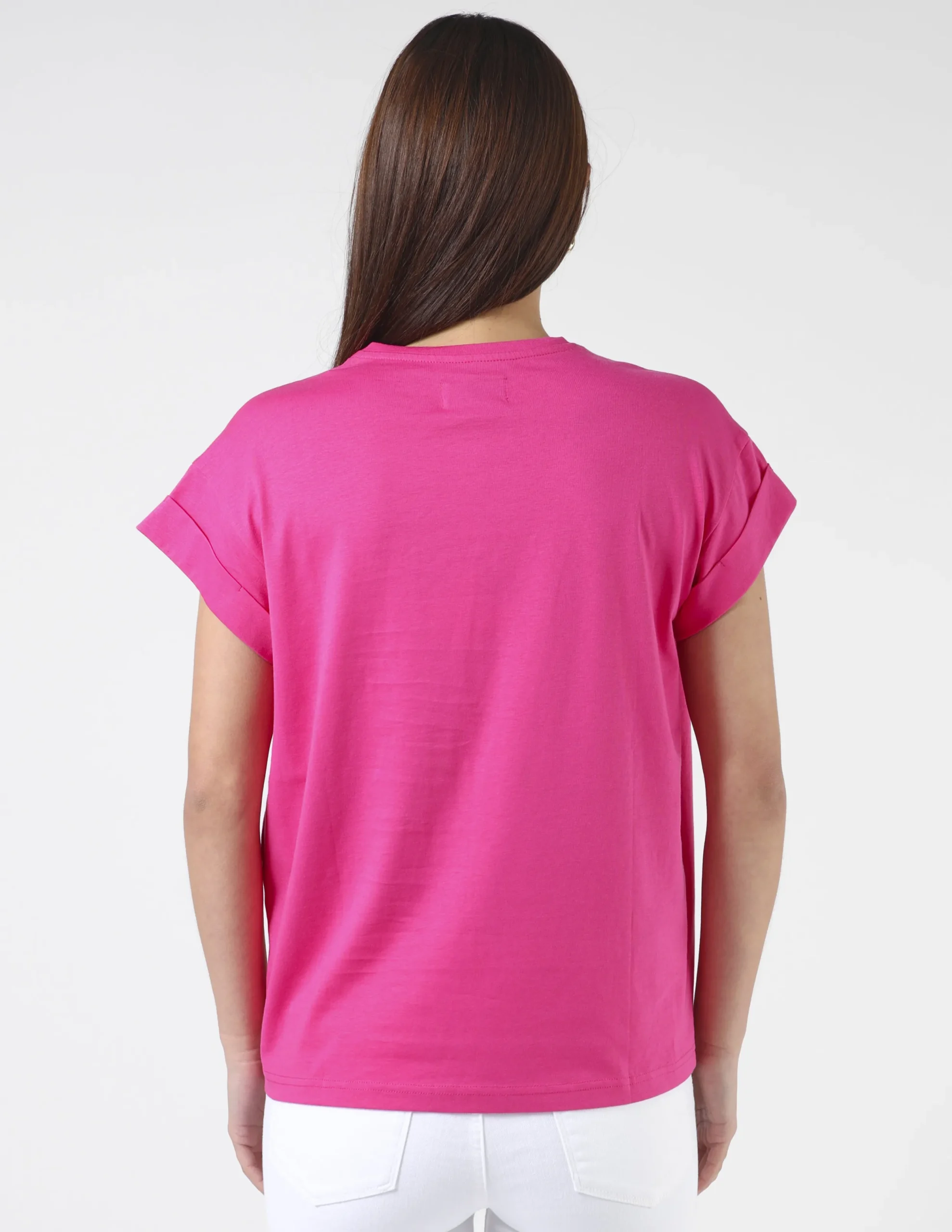 Cuff Sleeve T-Shirt - Cerise Pink Embroidered Logo