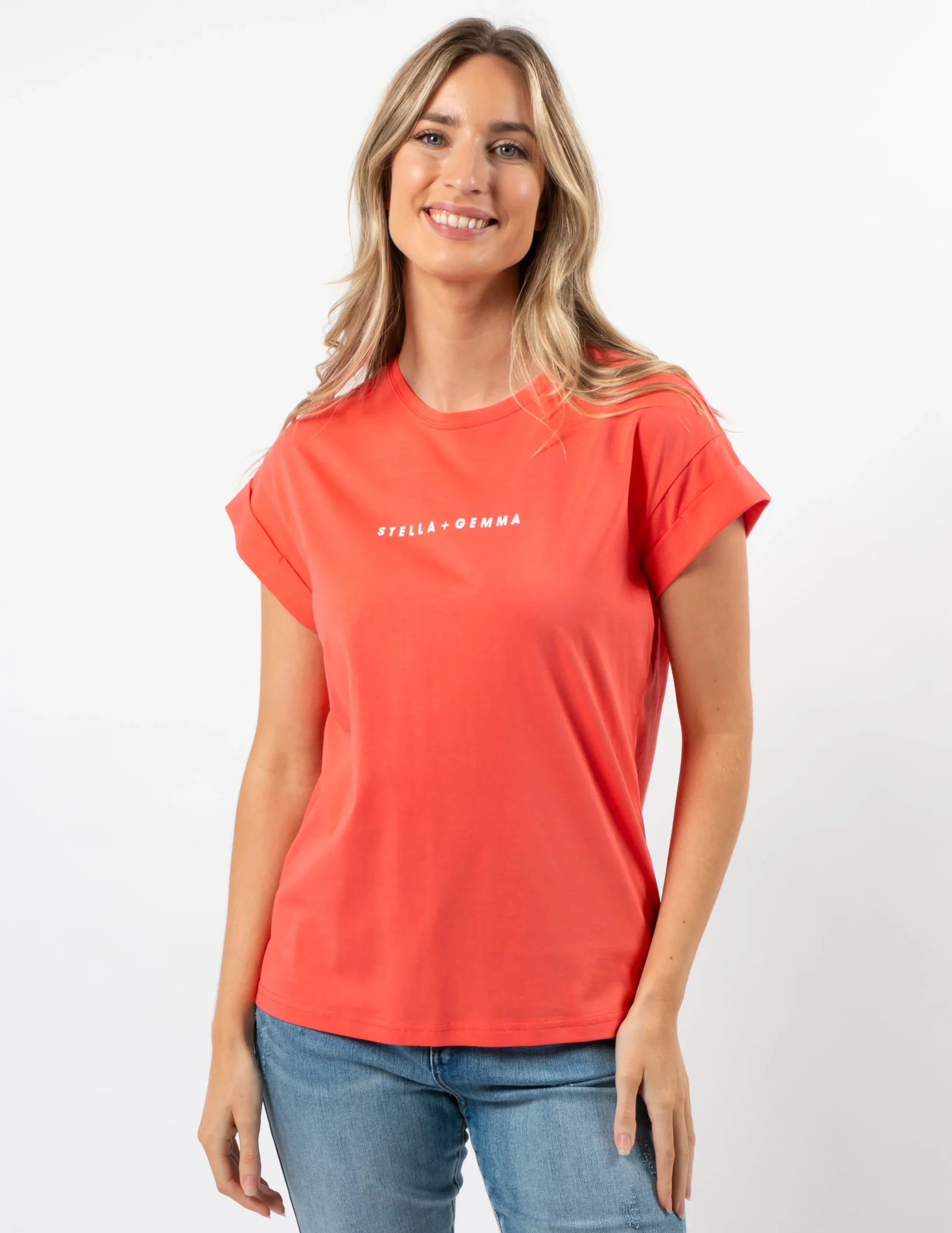 Cuff Sleeve T-Shirt - Coral Logo