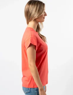 Cuff Sleeve T-Shirt - Coral Logo