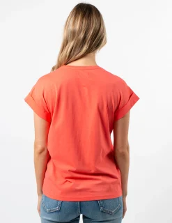 Cuff Sleeve T-Shirt - Coral Logo