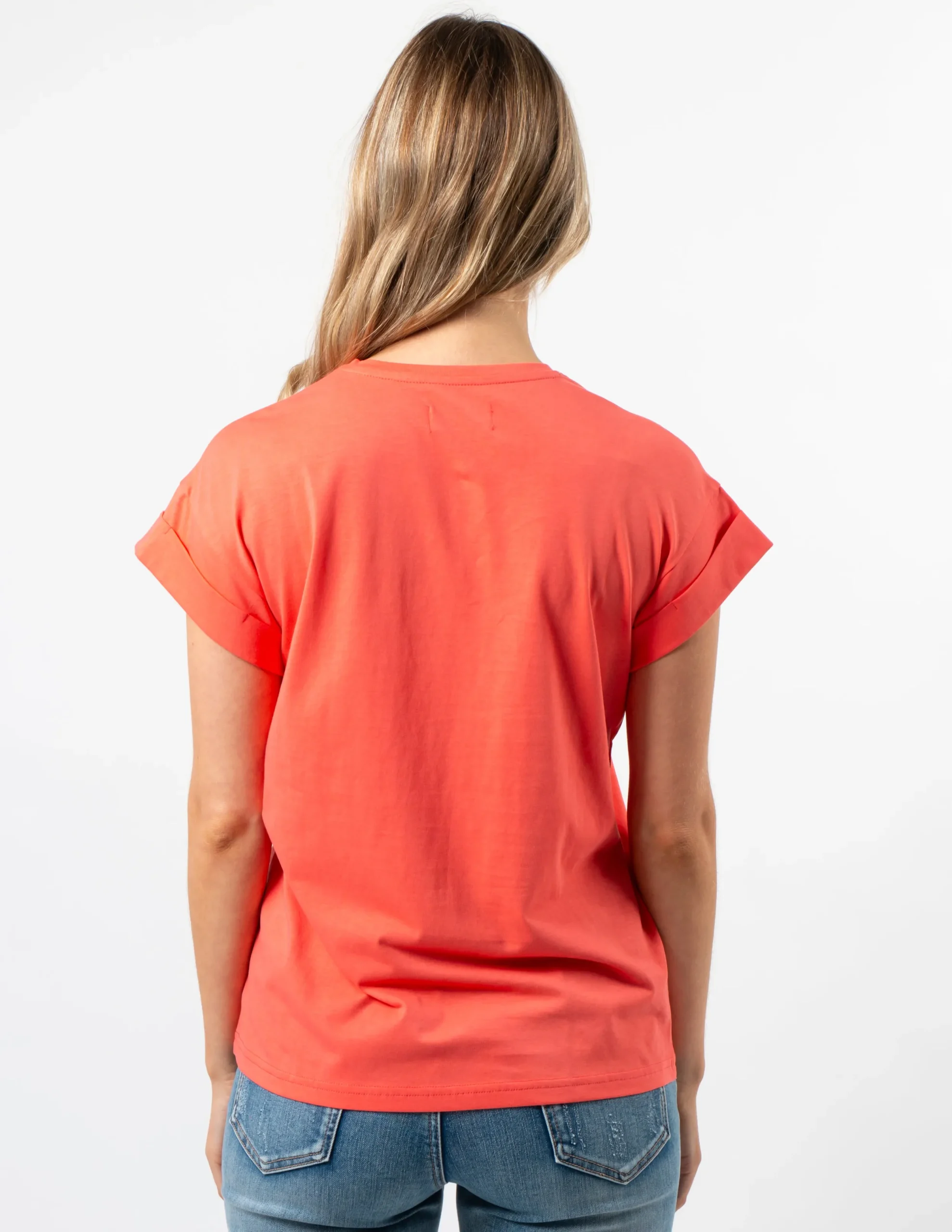 Cuff Sleeve T-Shirt - Coral Logo