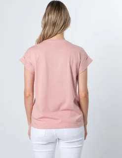 Cuff Sleeve T-Shirt - Rose White Logo