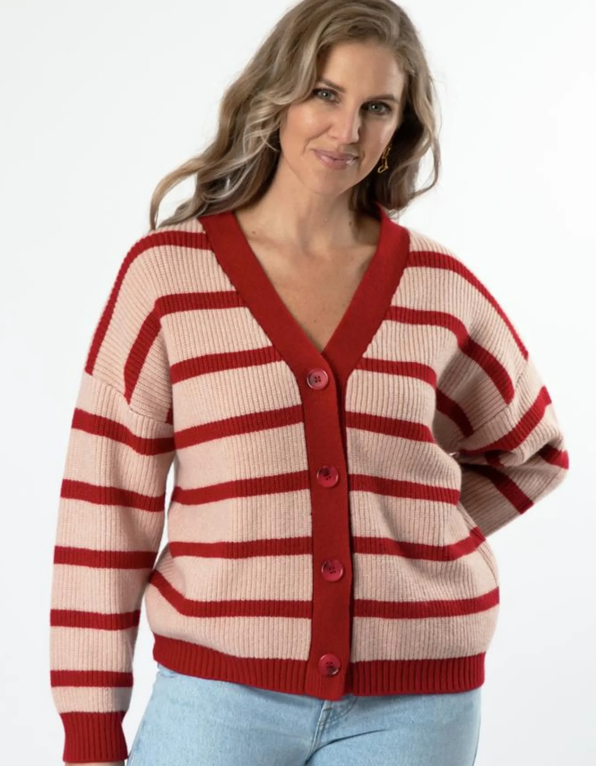 Greyson Cardigan - Pink/Red Stripe