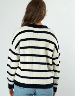 Greyson Cardigan - White/Navy Stripe