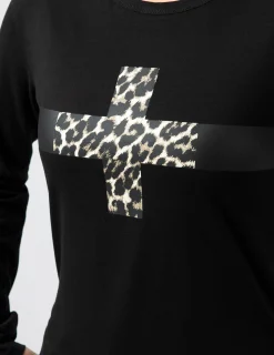 LS Tee - Black with Leopard Cross