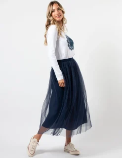 LS Tee - White with Navy Doily