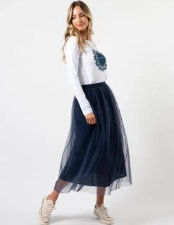 LS Tee - White with Navy Doily