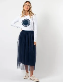 LS Tee - White with Navy Doily