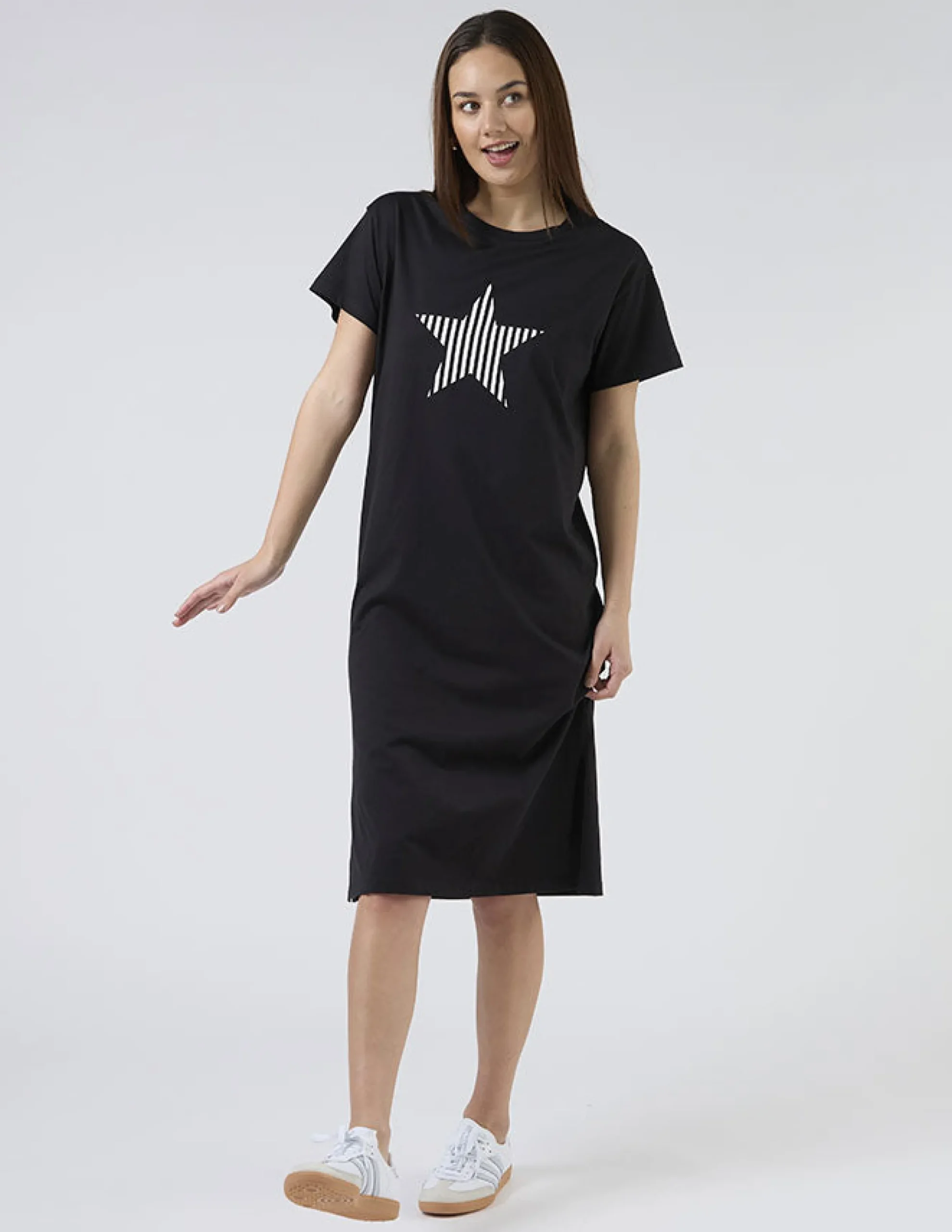 Maxie T-Shirt Dress - Black and White Stripe Star