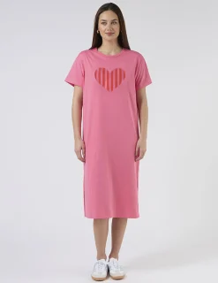 Maxie T-Shirt Dress - Pink with Red Stripe Heart