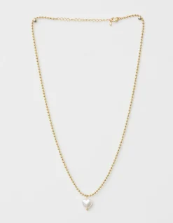 Necklace Gold Pearl Heart Ball Chain