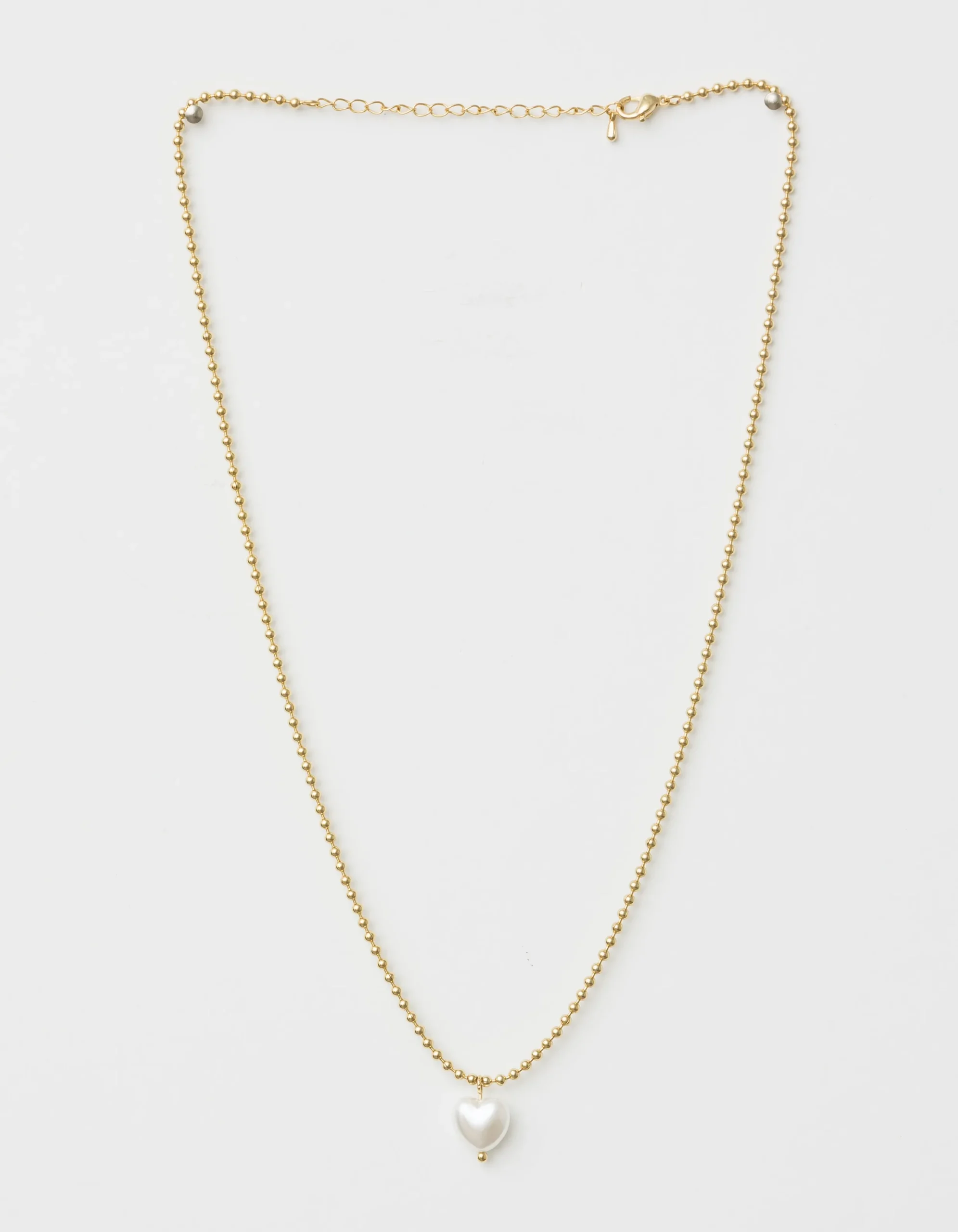 Necklace Gold Pearl Heart Ball Chain