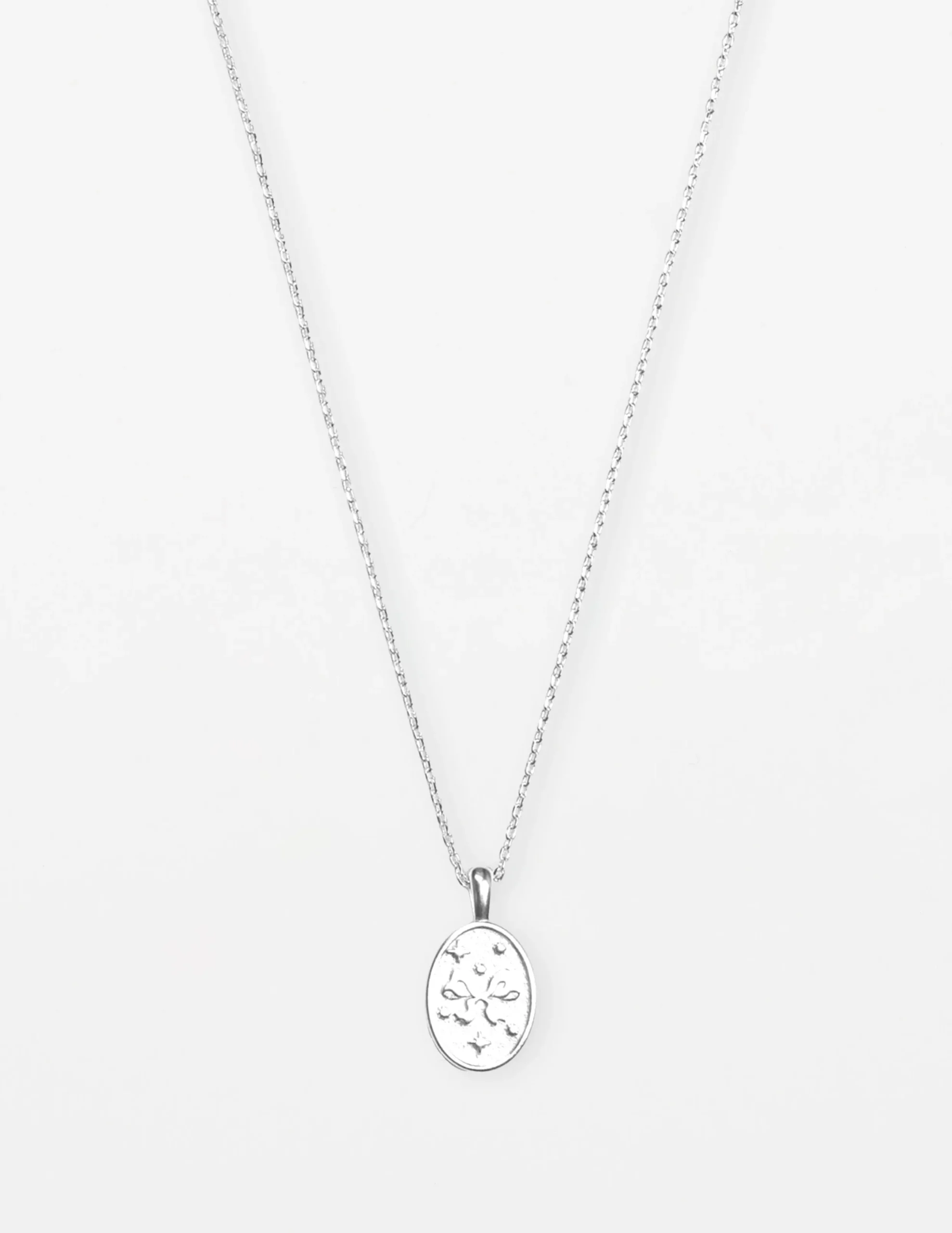 Necklace Medallion Ribbon Bow - Silver