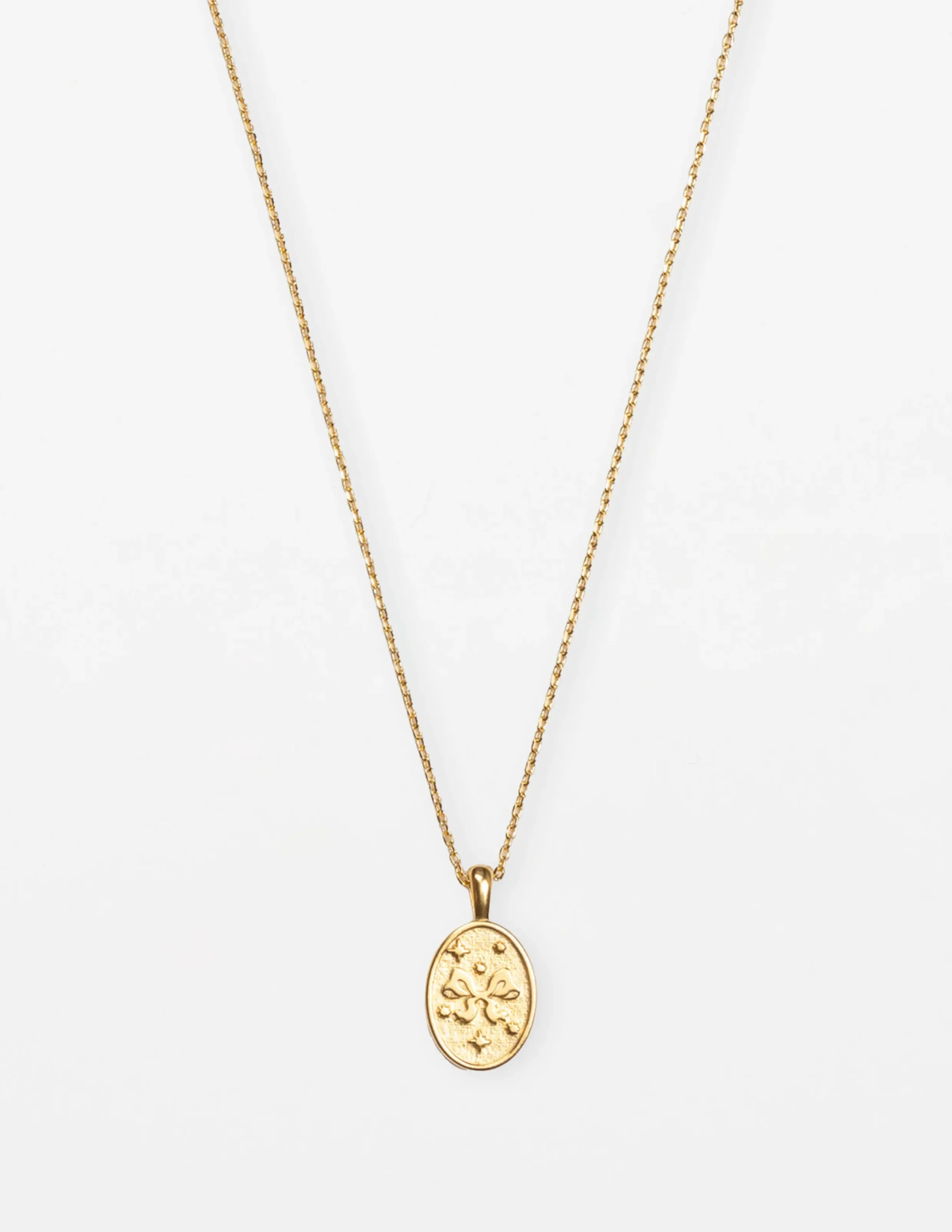 Necklace Medallion Ribbon Bow - Gold