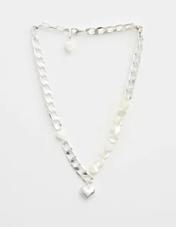 Necklace Mop Hearts/Silver Chain