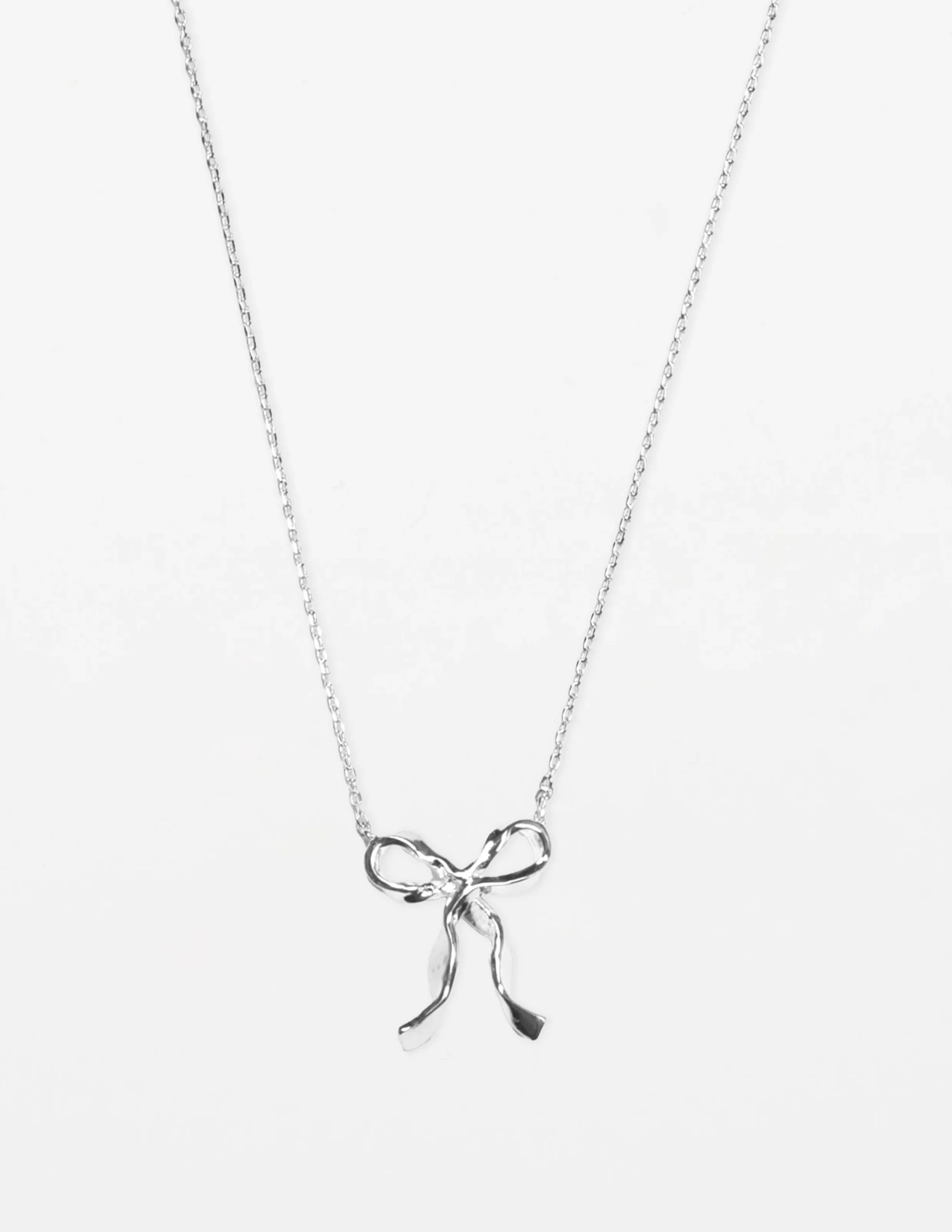 Necklace Ribbon Bow - Silver