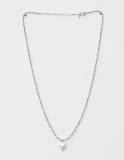 Necklace Silver Pearl Heart Ball Chain