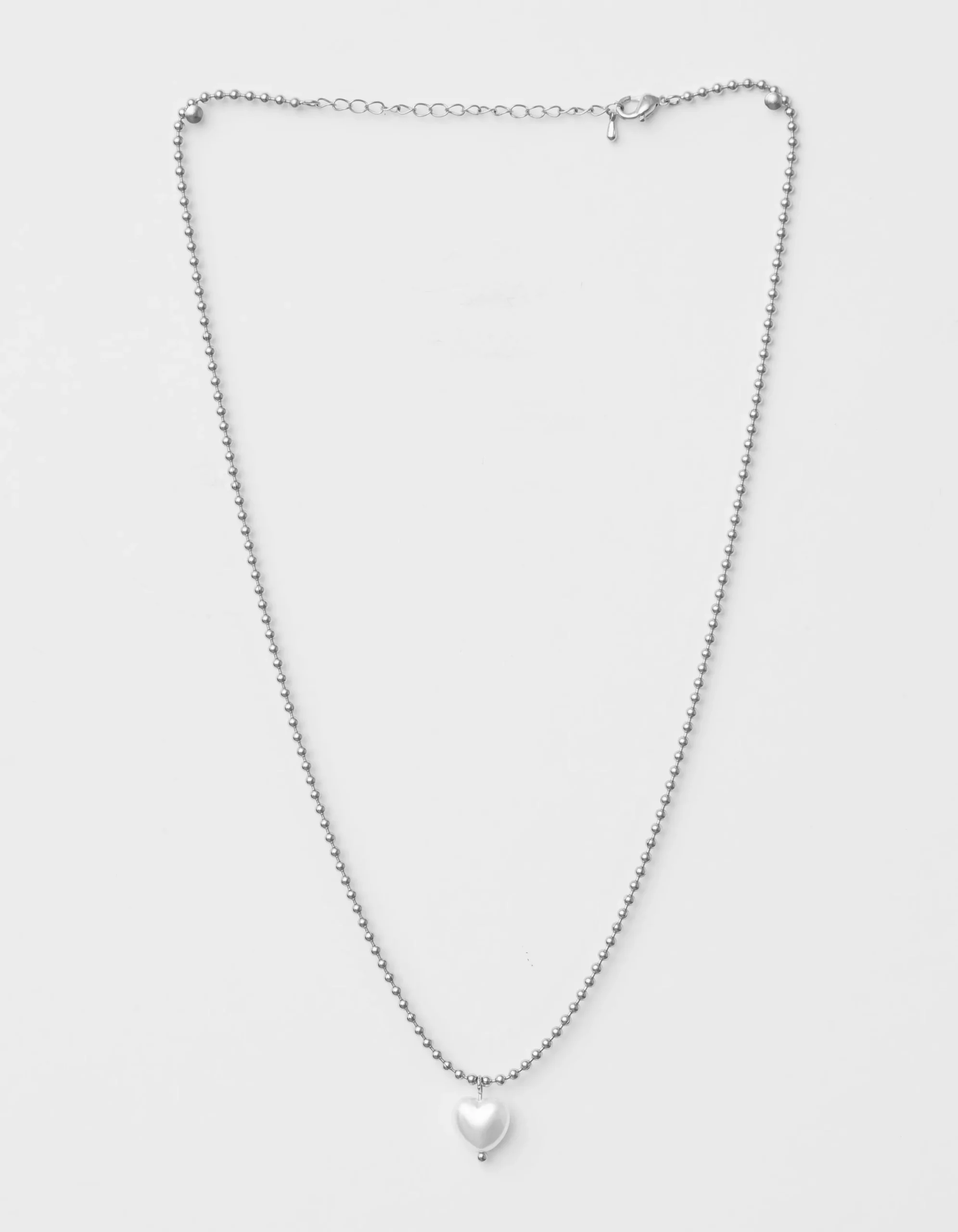 Necklace Silver Pearl Heart Ball Chain