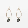 Oval Gold Grey Stone Earrings
