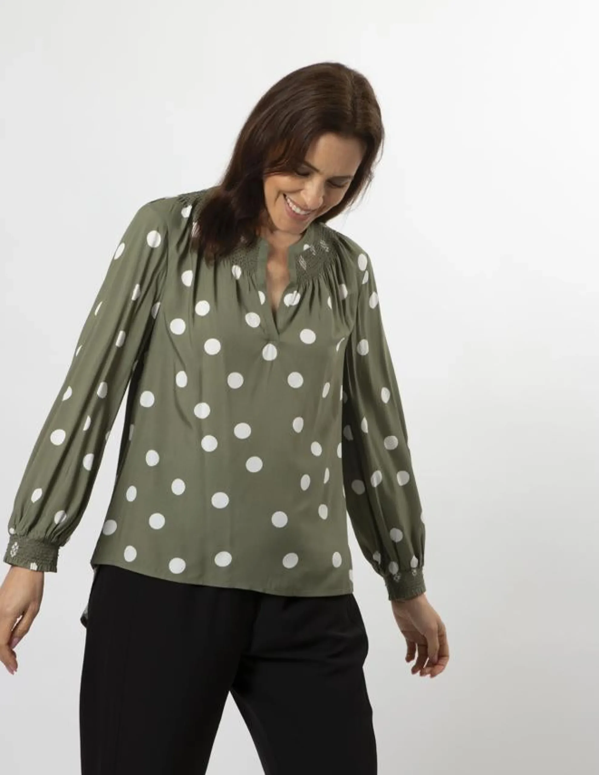 Polly Blouse - Olive Spot