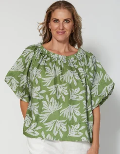 Santorini Blouse - Palm Olive