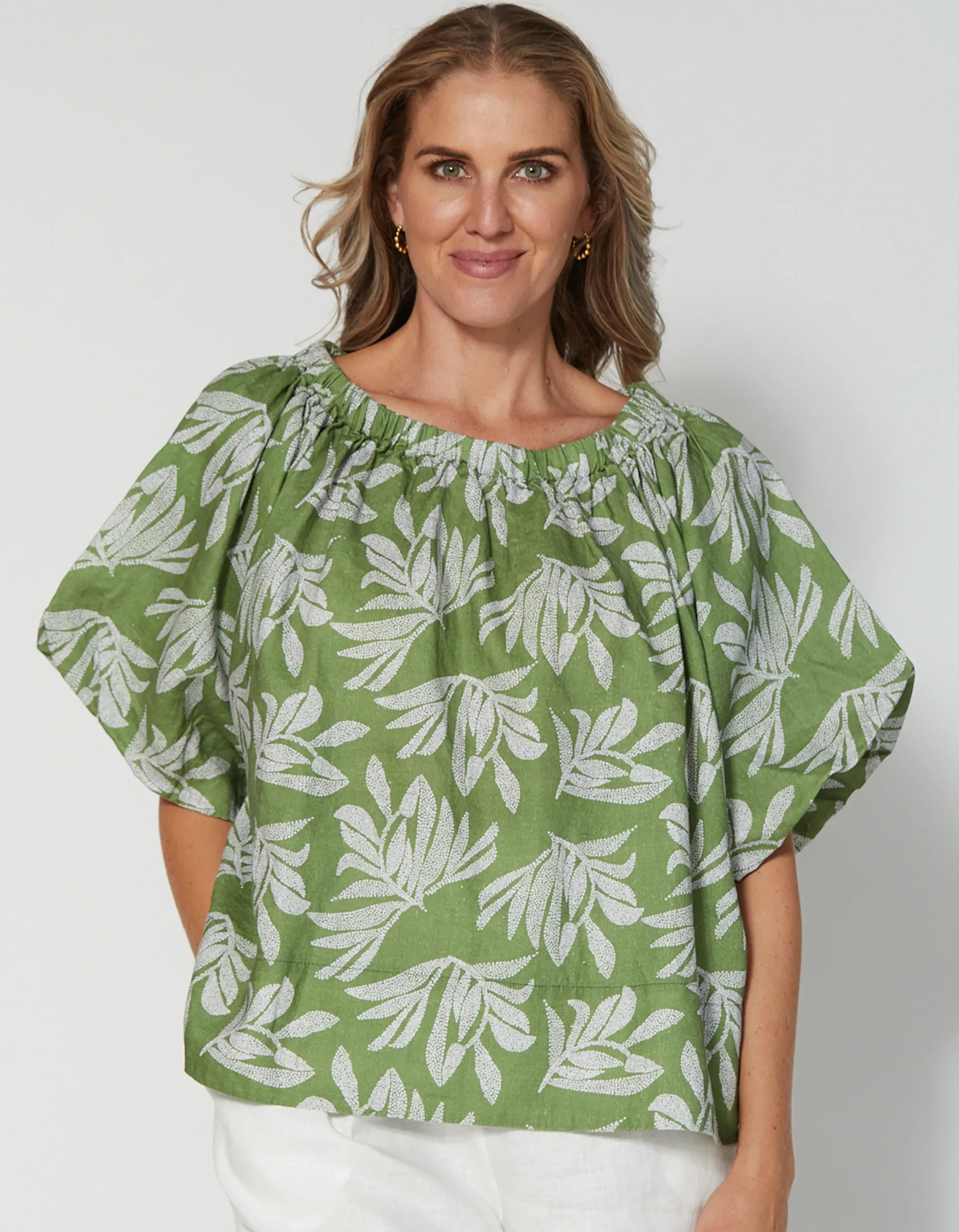 Santorini Blouse - Palm Olive