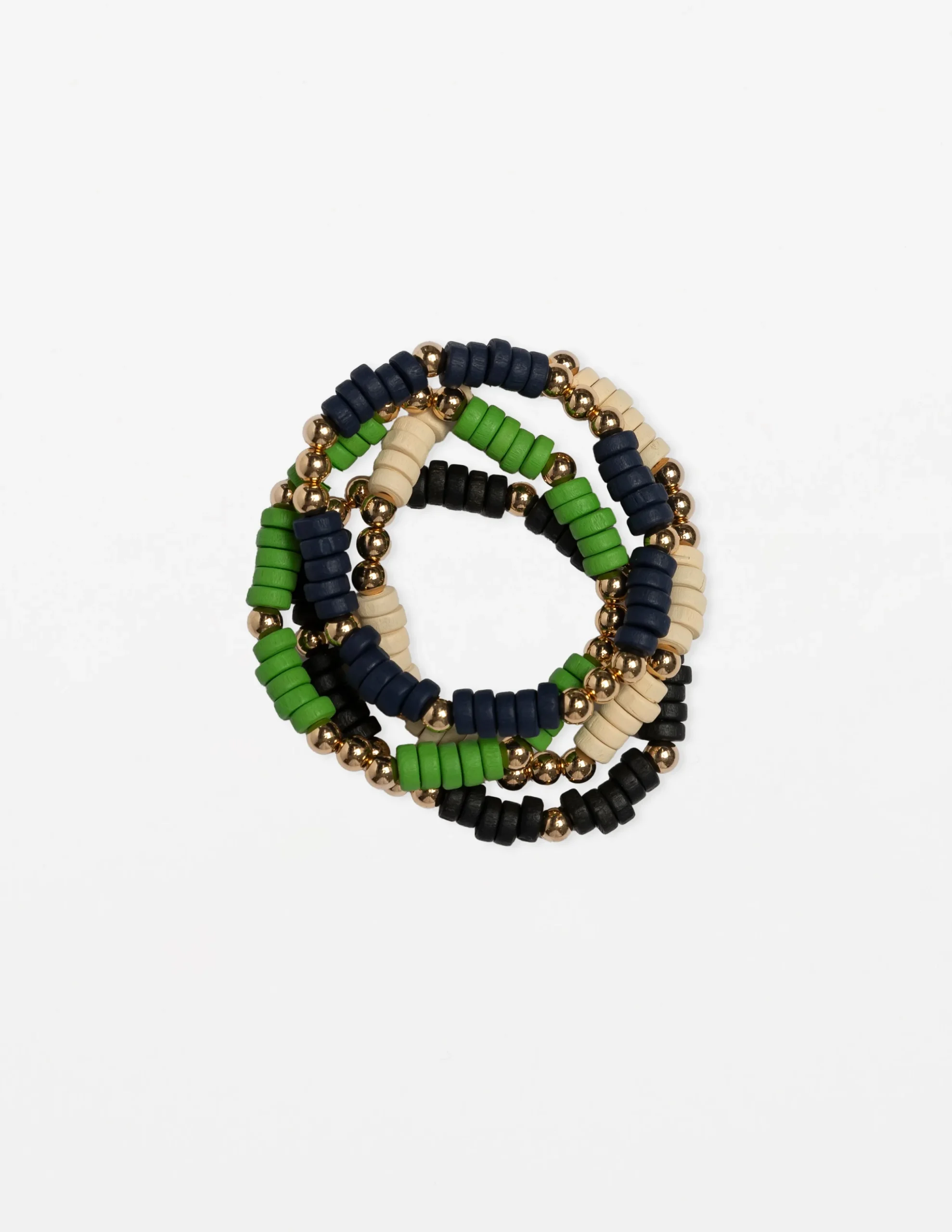 Set of 4 Mixed Navy and Green Bead Bracelet