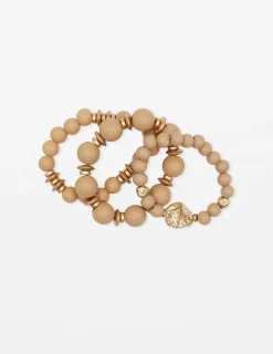 Set of 3 Neutral Wood Beads Bracelet
