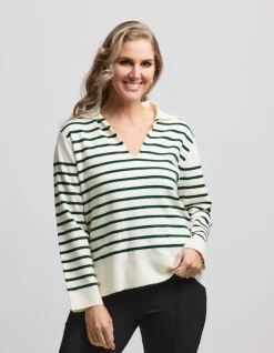 Vail Jumper - Milk/Emerald Stripe