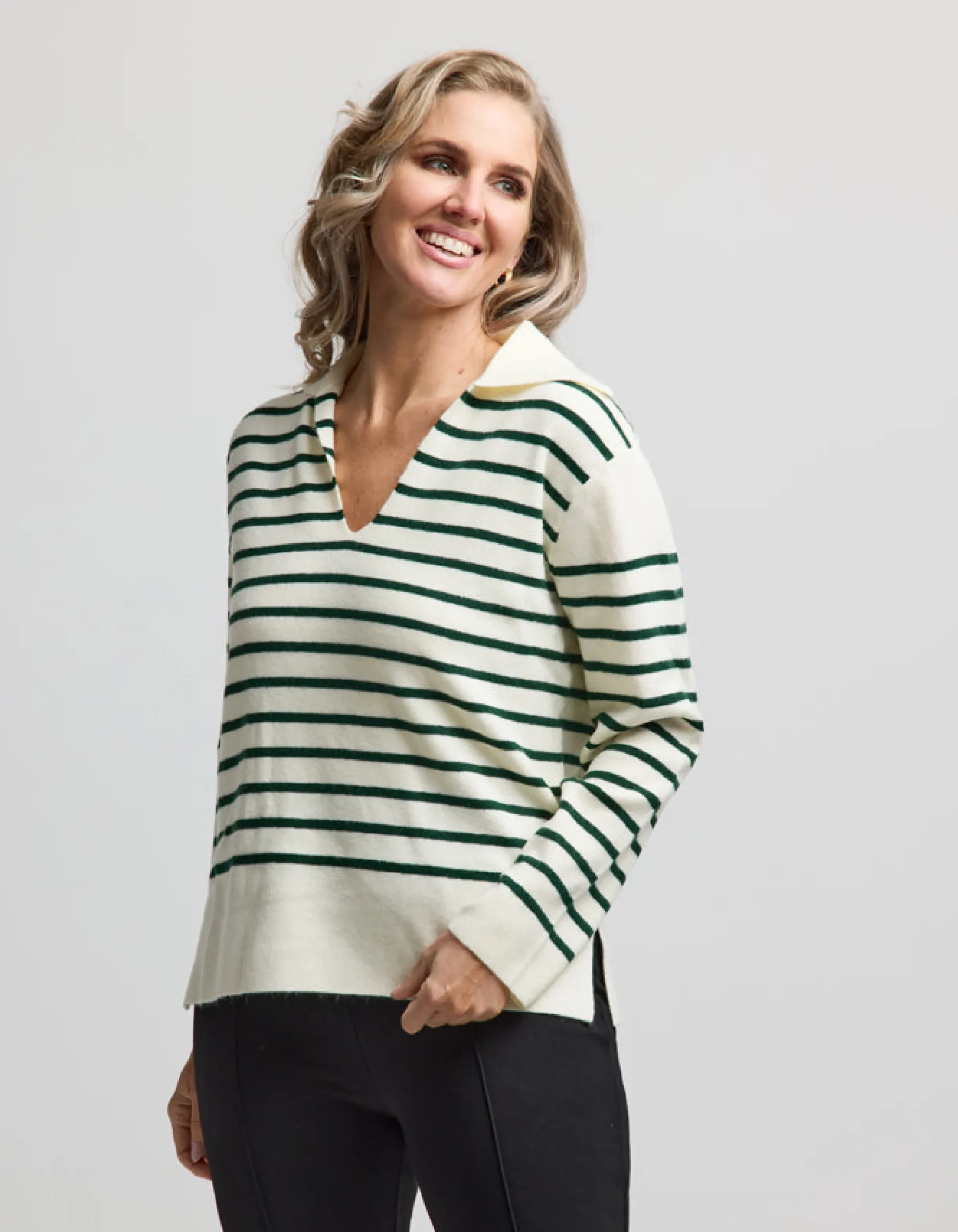Vail Jumper - Milk/Emerald Stripe